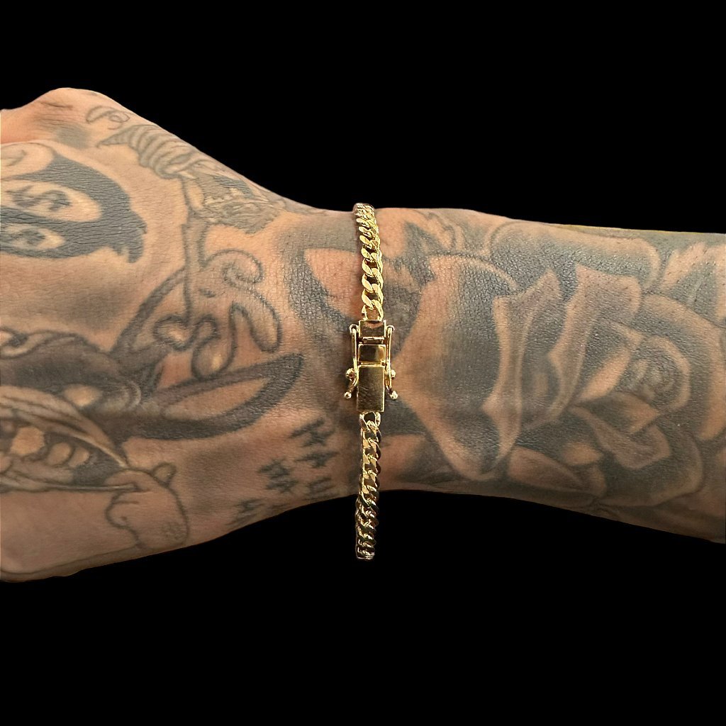 PULSEIRA CUBAN 4MM - BANHADO A OURO 18K