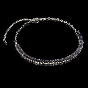 CORRENTE RIVIERA BAGUETTE ROXA EXTENSOR 40CM - BANHADO A OURO BRANCO