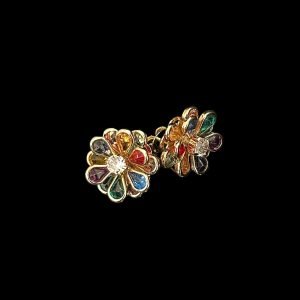 BRINCO FLOWERS - CRAVEJADO ZIRCONIA COLORIDA - BANHADO A OURO 18K