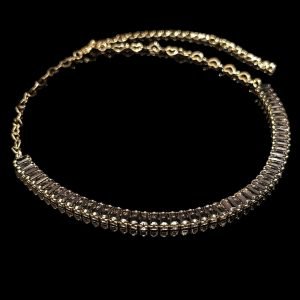 CORRENTE RIVIERA BAGUETTE ROXA EXTENSOR 40CM - BANHADO A OURO 18K