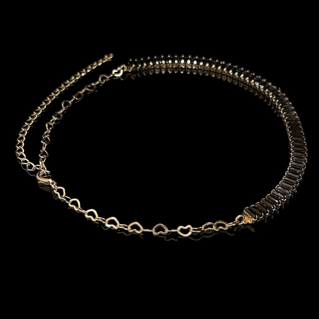 CORRENTE RIVIERA BAGUETTE ROXA EXTENSOR 40CM - BANHADO A OURO 18K - Imagem 2