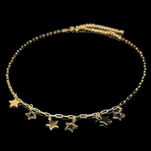 CORRENTE CARTIER TIJOLINHO ESTRELAS - BANHADA A OURO 18K