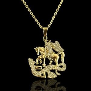 PINGENTE SÃO JORGE CRAVEJADO - BANHADO A OURO 18K
