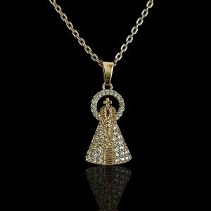 PINGENTE NOSSA SENHORA APARECIDA CRAVEJADO - BANHADA A OURO 18K