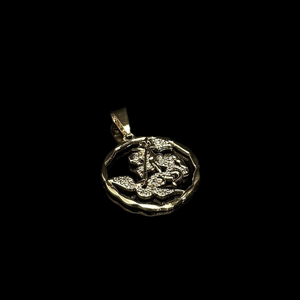 PINGENTE MEDALHA VAZADA SÃO JORGE CRAVEJADO - BANHADO A OURO 18K - Imagem 2