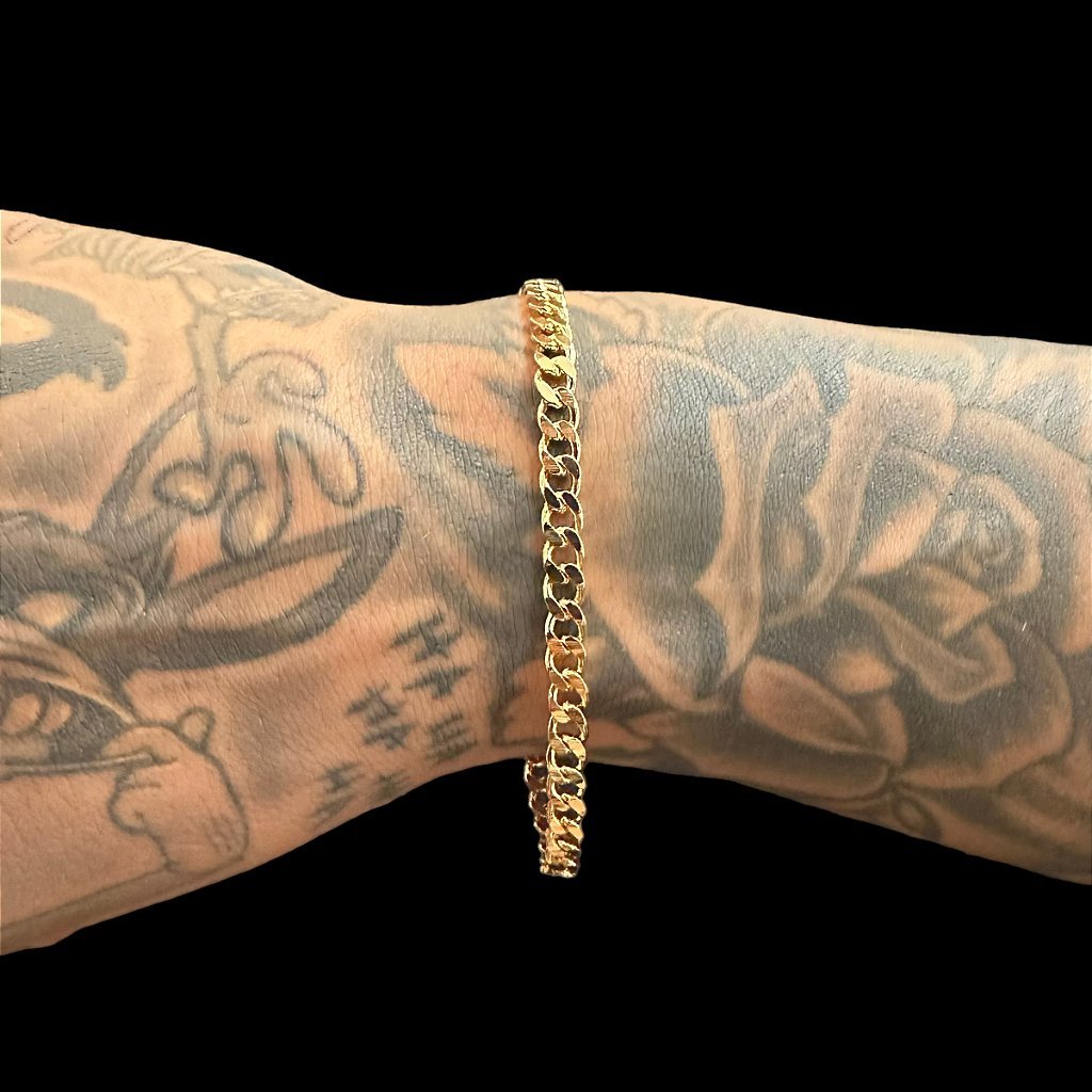 PULSEIRA CUBAN 5MM - FECHO GAVETA - BANHADO A OURO 18K