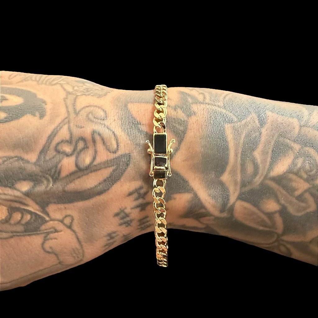 PULSEIRA CUBAN 5MM - FECHO GAVETA - BANHADO A OURO 18K - Imagem 2