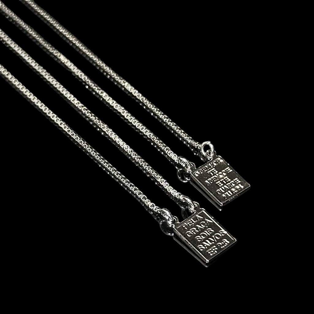 ESCAPULARIO - MENINO JESUS E SAGRADO C. -60CM - BANHADO A OURO BRANCO - Imagem 2