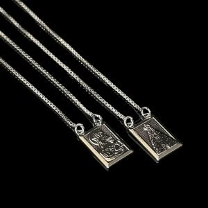 ESCAPULÁRIO - N.S.A. E SAGRADO CORAÇÃO - 60CM - BANHADO A OURO BRANCO