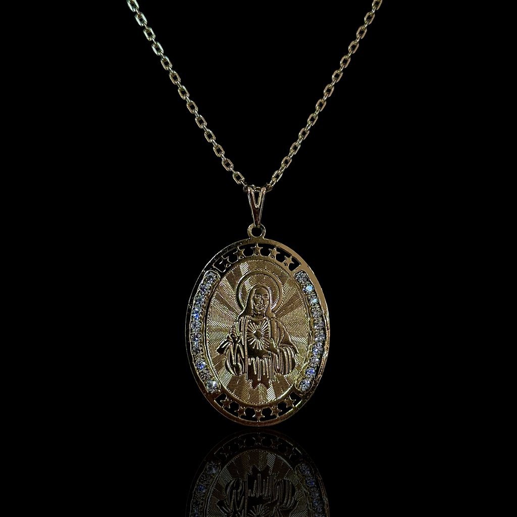 PINGENTE SAGRADO CORAÇÃO FOTOGRAVADO - BANHADO A OURO 18K