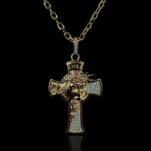 PINGENTE CRUCIFIXO MEIA FACE DE CRISTO - BANHADO A OURO 18K