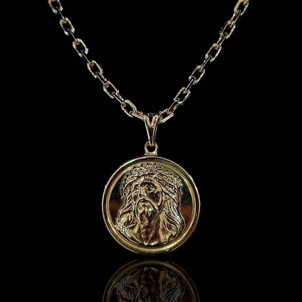 PINGENTE MEDALHA FACE DE CRISTO - BANHADO A OURO 18K