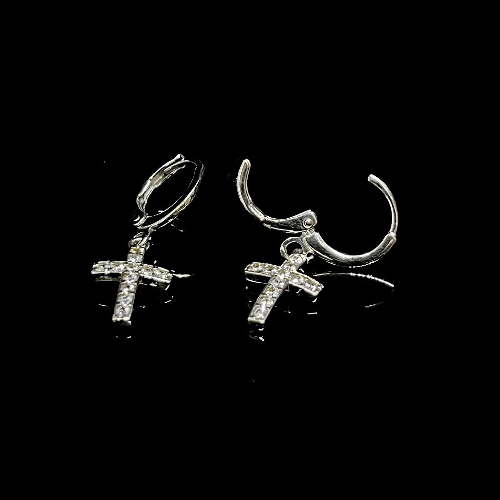 BRINCO CRUCIFIXO - CRAVEJADO ZIRCONIA - BANHADO A OURO BRANCO - Imagem 2