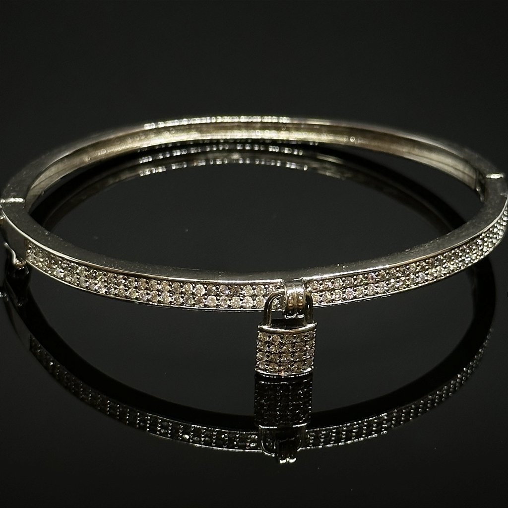 BRACELETE CADEADO - CRAVEJADO ZIRCONIA - BANHADO A OURO BRANCO