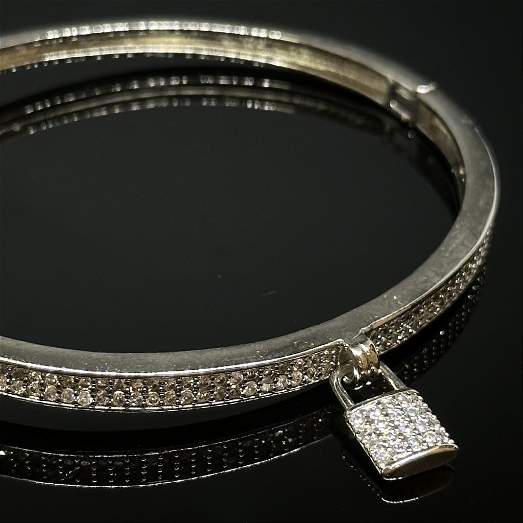 BRACELETE CADEADO - CRAVEJADO ZIRCONIA - BANHADO A OURO BRANCO - Imagem 3