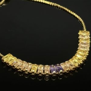 PULSEIRA RIVIERA BAGUETE - ZIRCONIA COLORIDA - AJUSTAVEL - BANHADA A OURO 18K