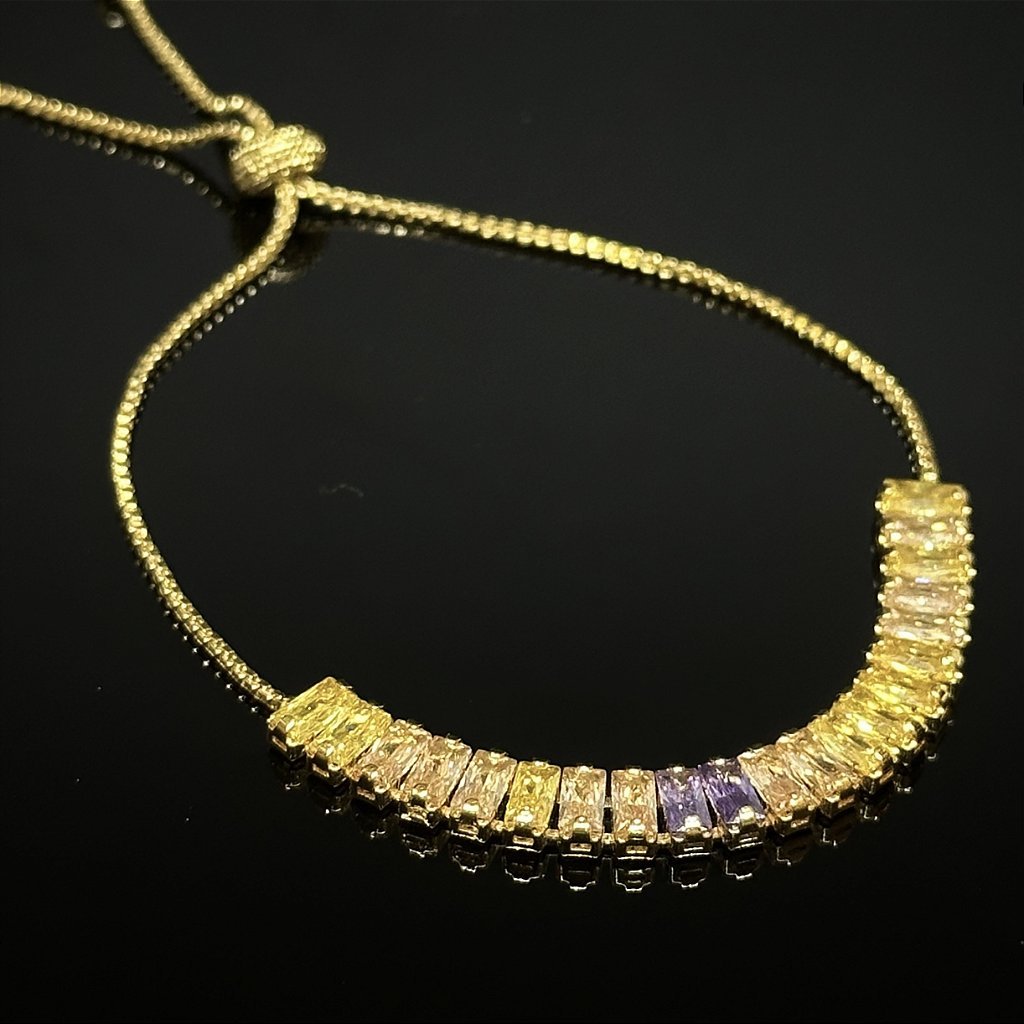 PULSEIRA RIVIERA BAGUETE - ZIRCONIA COLORIDA - AJUSTAVEL - BANHADA A OURO 18K - Imagem 2
