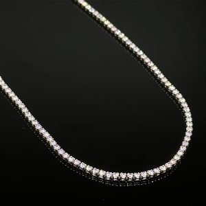 CORRENTE RIVIERA ZIRCONIA ROSA 2MM - BANHADA A OURO BRANCO