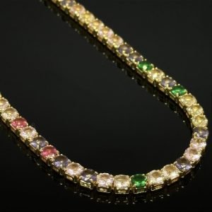 CORRENTE RIVIERA - ZIRCONIA COLORIDA - EXTENSOR - BANHADA A OURO 18K