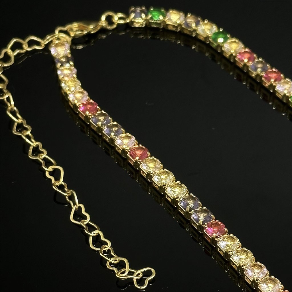 CORRENTE RIVIERA - ZIRCONIA COLORIDA - EXTENSOR - BANHADA A OURO 18K - Imagem 2