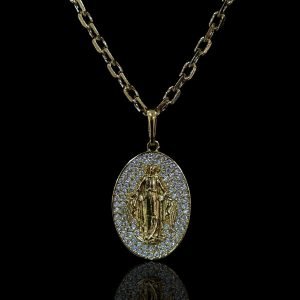 PINGENTE VIRGEM MARIA - CRAVEJADO ZIRCONIA - BANHADO A OURO 18K