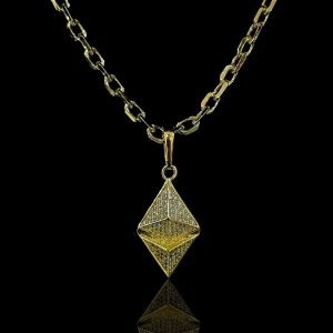 PINGENTE ETHEREUM - CRAVEJADO ZIRCONIA - BANHADO A OURO 18K