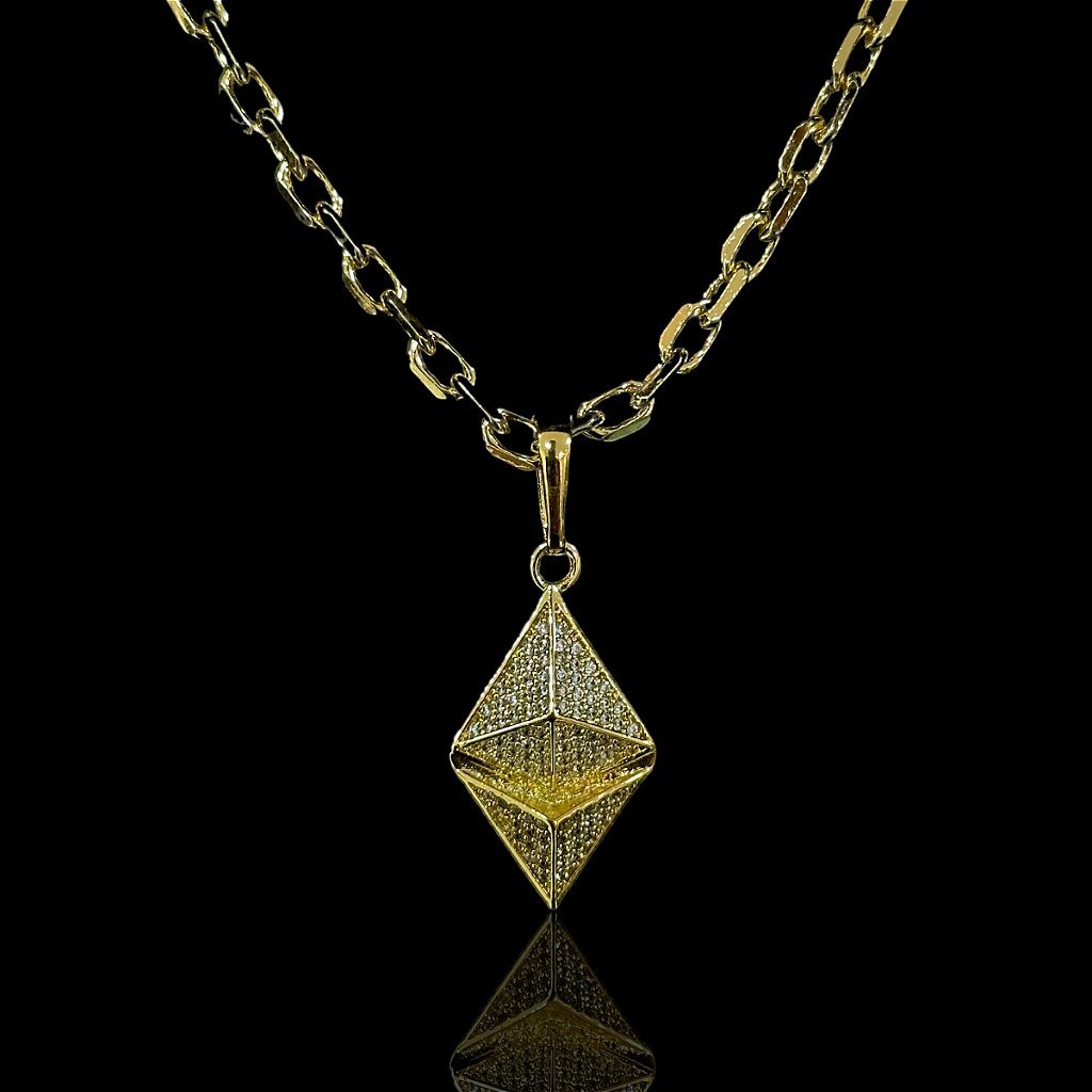 PINGENTE ETHEREUM - CRAVEJADO ZIRCONIA - BANHADO A OURO 18K