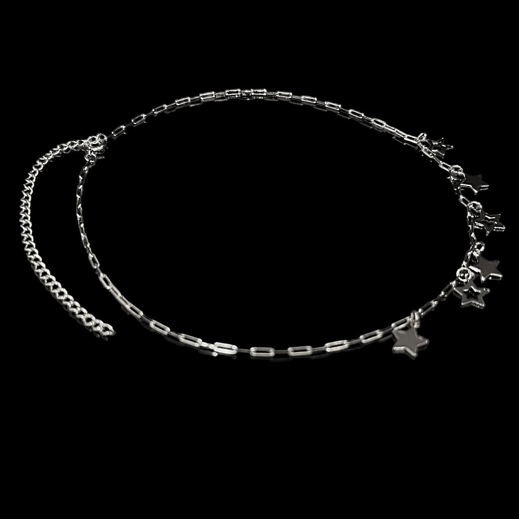 CORRENTE CARTIER TIJOLINHO ESTRELAS - BANHADA A OURO BRANCO - Imagem 2