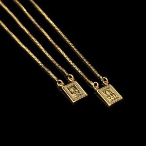 ESCAPULARIO - MENINO JESUS E SAGRADO C. - 60CM - BANHADO A OURO 18K