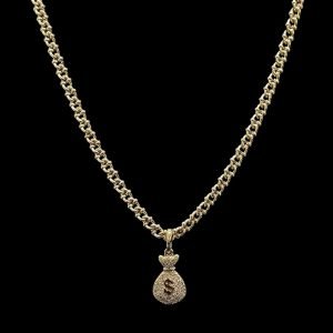 CORRENTE CUBAN DETALHADA + PINGENTE MALOTE - BANHADO A OURO 18K