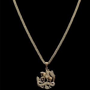CORRENTE GRUMET DUPLIX 3MM + PINGENTE SÃO JORGE CRAVEJADO - BANHADO A OURO 18K