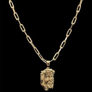 CORRENTE CARTIER TIJOLINHO 5MM + PINGENTE FACE DE CRISTO - BANHADO A OURO 18K