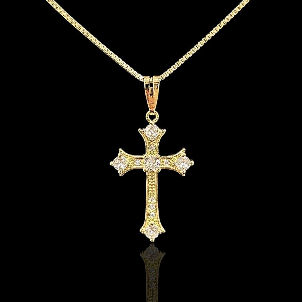 PINGENTE CRUCIFIXO 4 PEDRAS - BANHADO A OURO 18K