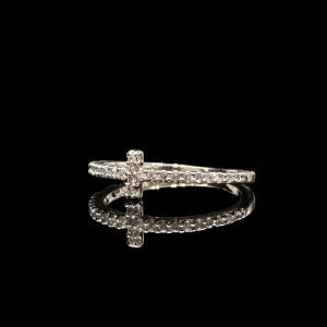 ANEL CRUCIFIXO - BANHADO A OURO BRANCO