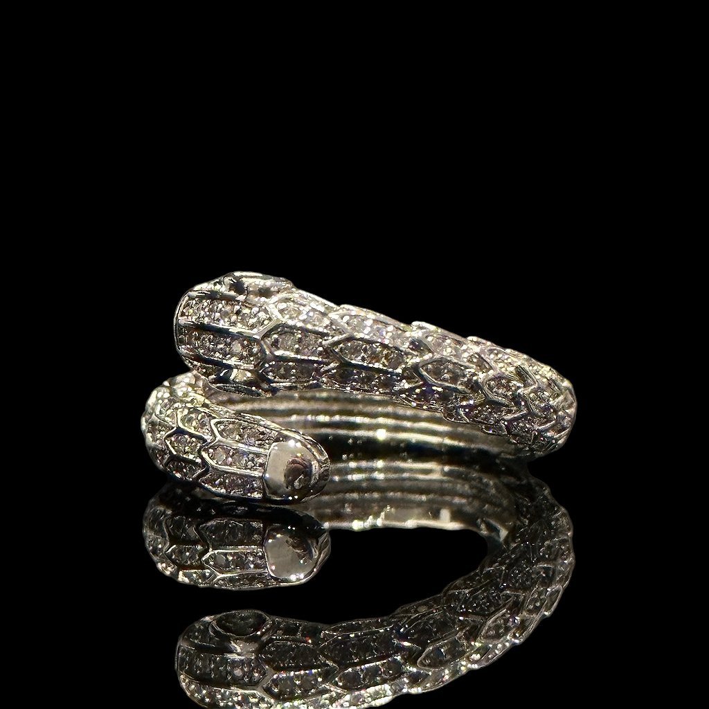 ANEL SERPENTE CRAVEJADO - BANHADO A OURO BRANCO - Imagem 3