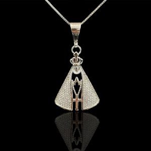 PINGENTE NOSSA SENHORA APARECIDA CRAVEJADA - BANHADO A OURO 18K