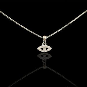 PINGENTE OLHO CRAVEJADO - BANHADO A OURO BRANCO