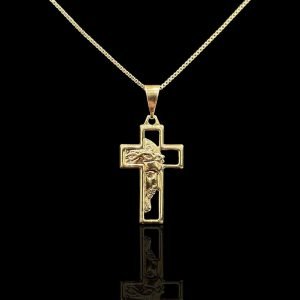 PINGENTE FACE DE CRISTO CRUCIFIXO - BANHADO A OURO 18K