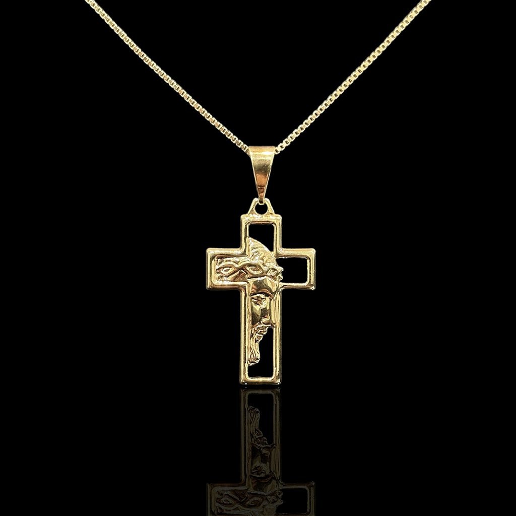PINGENTE FACE DE CRISTO CRUCIFIXO - BANHADO A OURO 18K