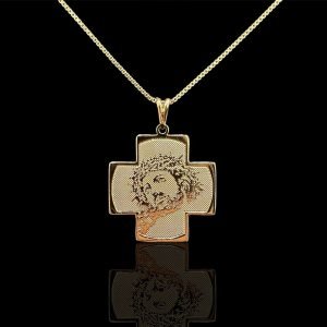 PINGENTE CRUZ FOTOGRAVAÇÃO FACE DE CRISTO - BANHADO A OURO 18K