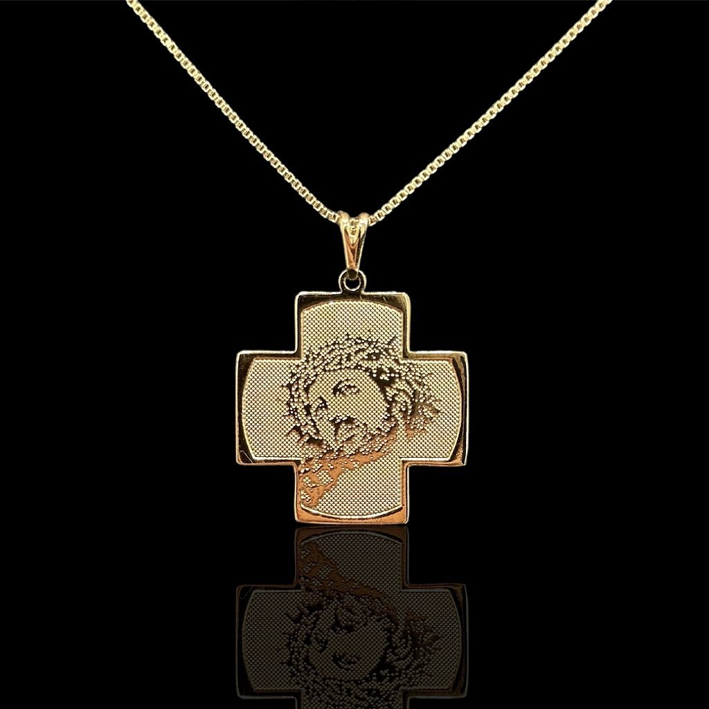 PINGENTE CRUZ FOTOGRAVAÇÃO FACE DE CRISTO - BANHADO A OURO 18K