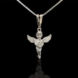 PINGENTE ANGEL CRAVEJADO - BANHADO A OURO BRANCO