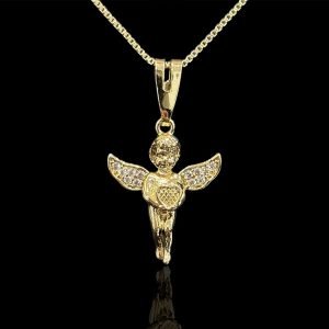 PINGENTE ANGEL CRAVEJADO - BANHADO A OURO 18K