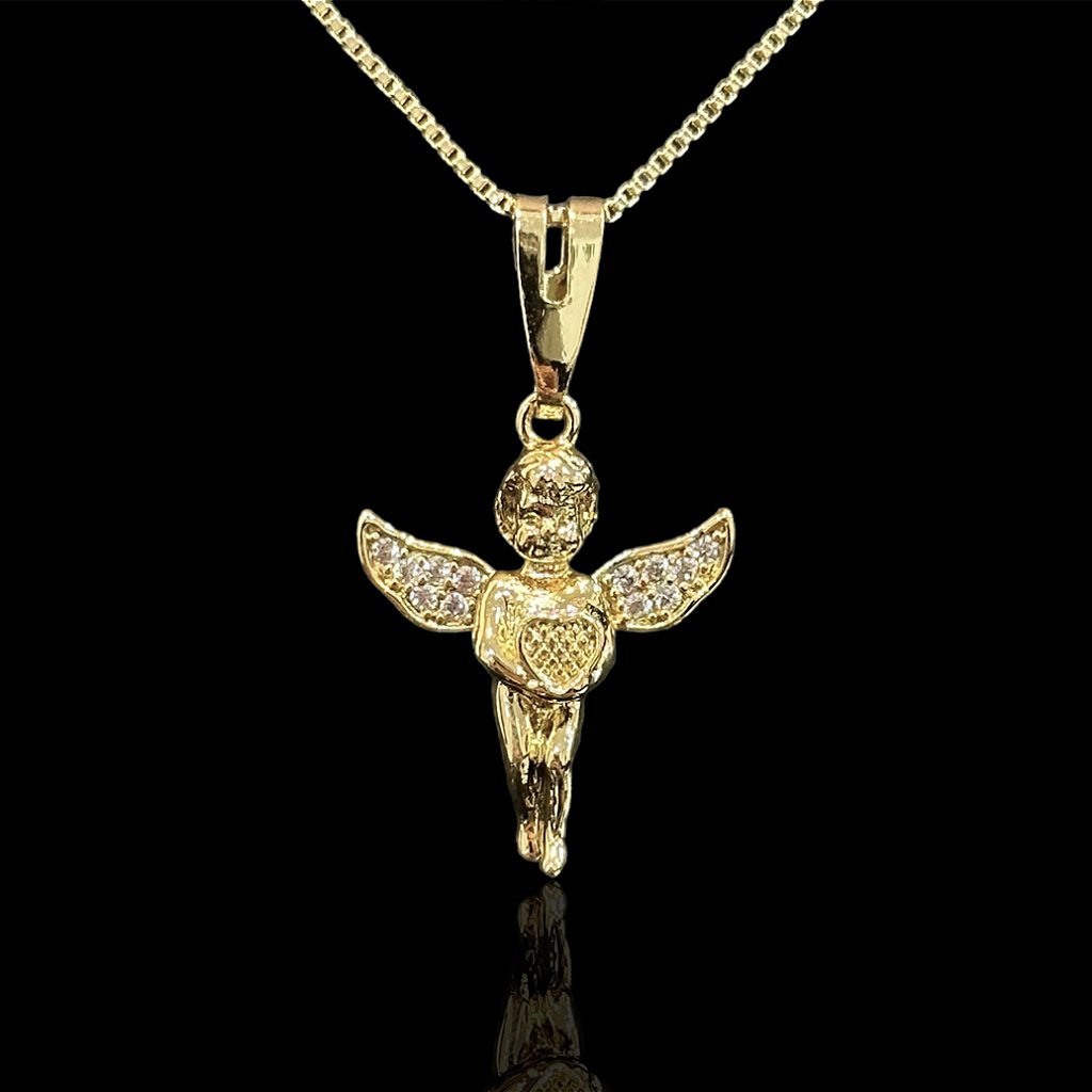 PINGENTE ANGEL CRAVEJADO - BANHADO A OURO 18K