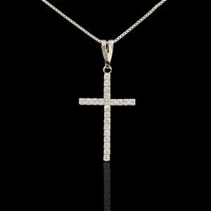 PINGENTE CRUCIFIXO CRAVEJADO - BANHADO A OURO BRANCO