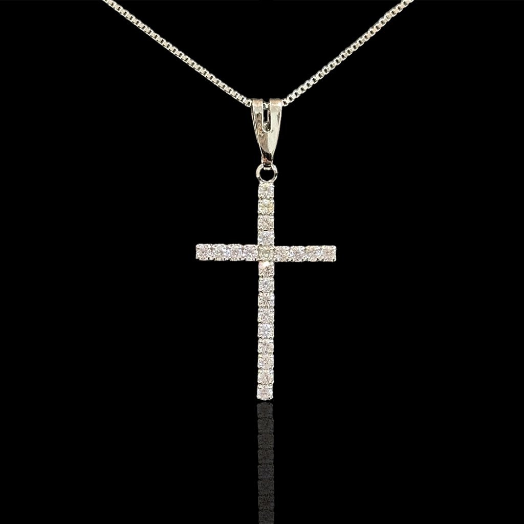PINGENTE CRUCIFIXO CRAVEJADO - BANHADO A OURO BRANCO