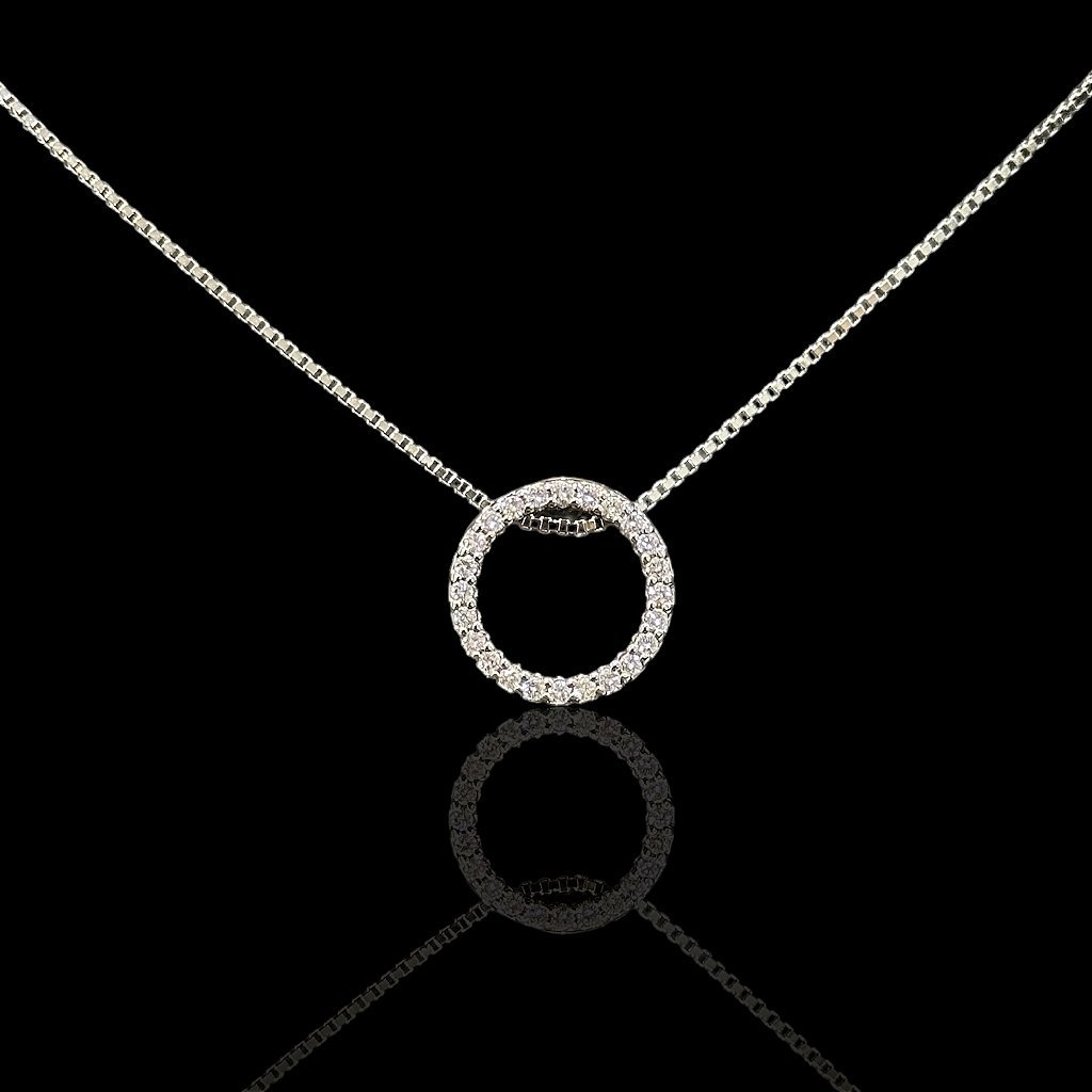 PINGENTE CIRCULE CRAVEJADO - BANHADO A OURO BRANCO