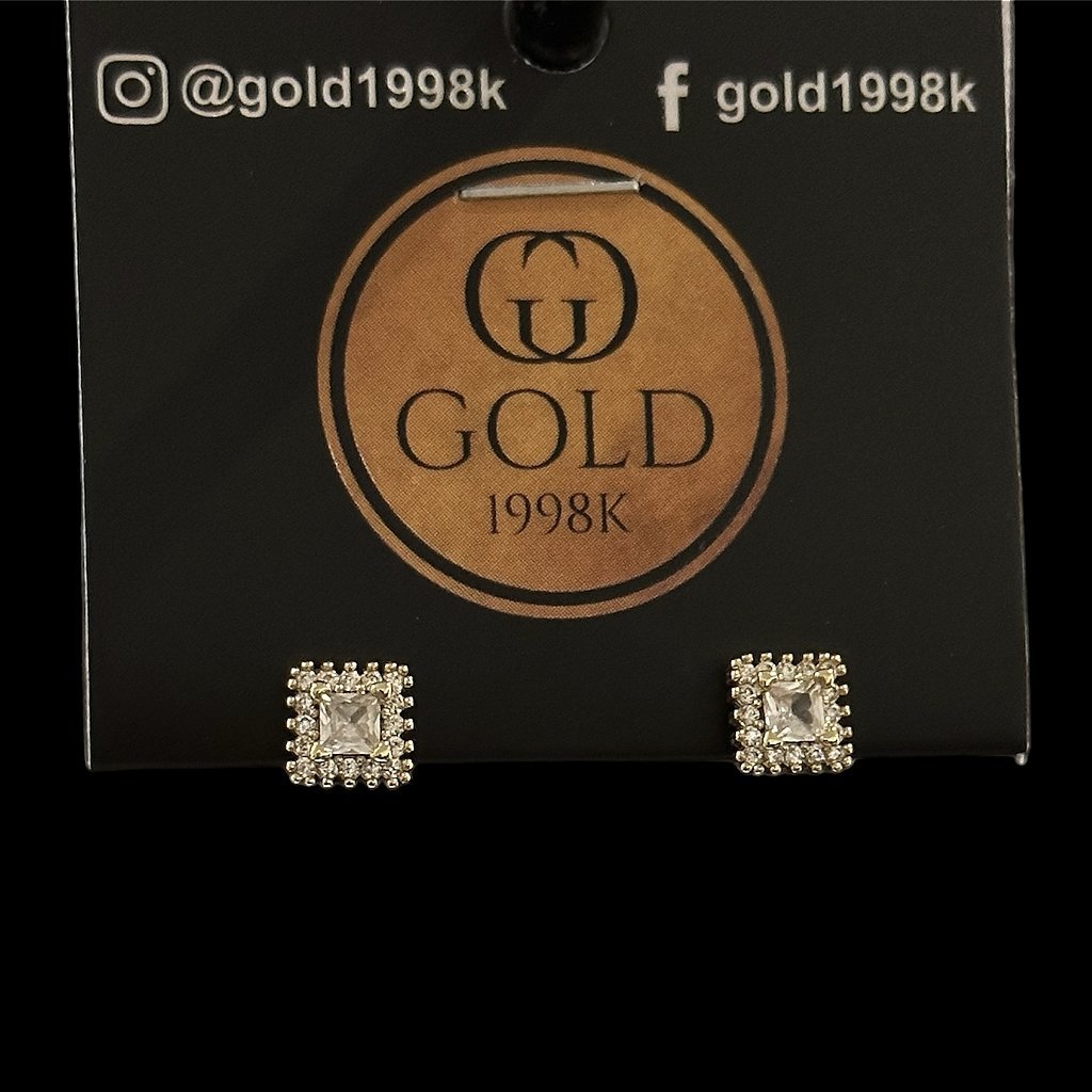 BRINCO SQUARE DIAMOND - BANHADO A OURO 18K - Imagem 2