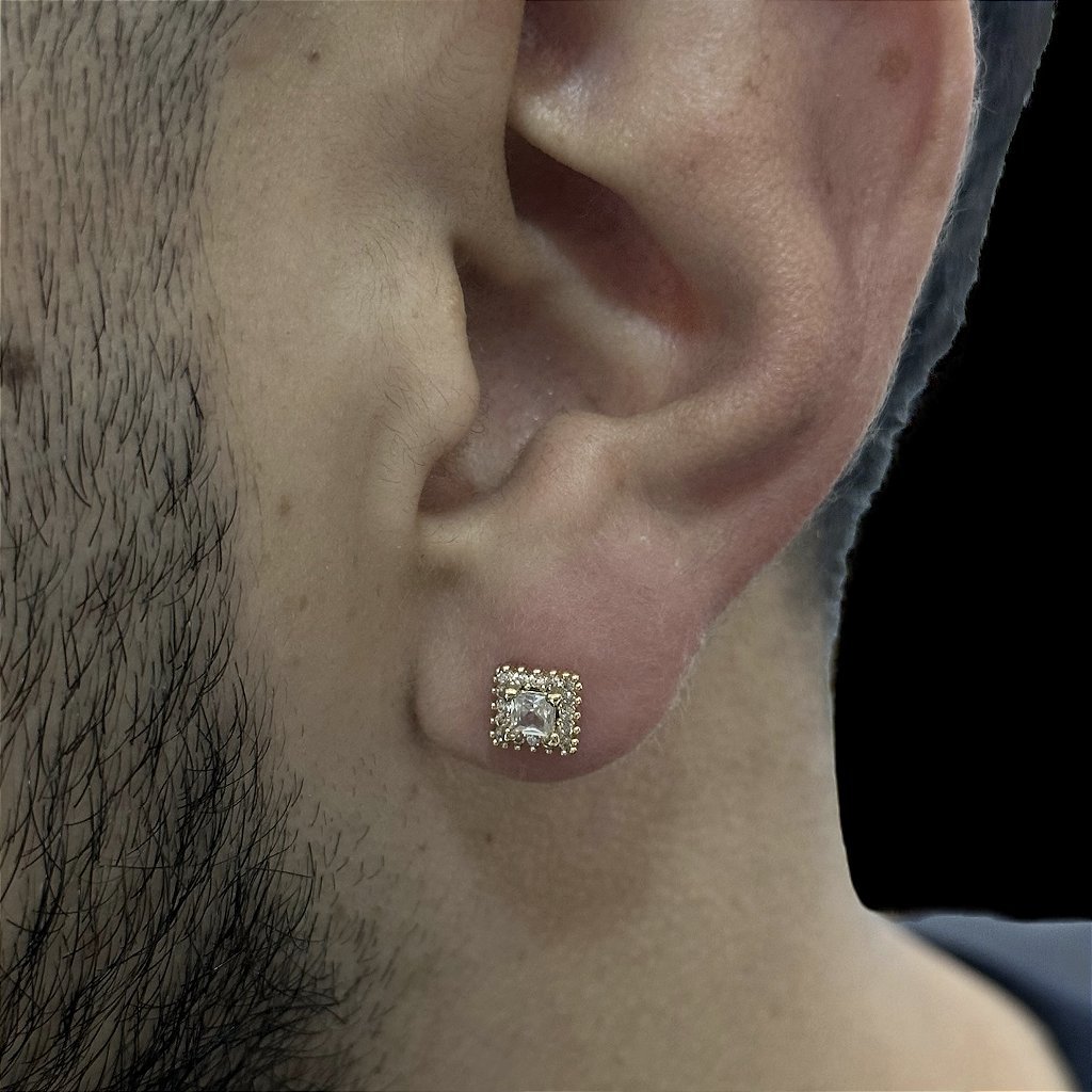 BRINCO SQUARE DIAMOND - BANHADO A OURO 18K - Imagem 3