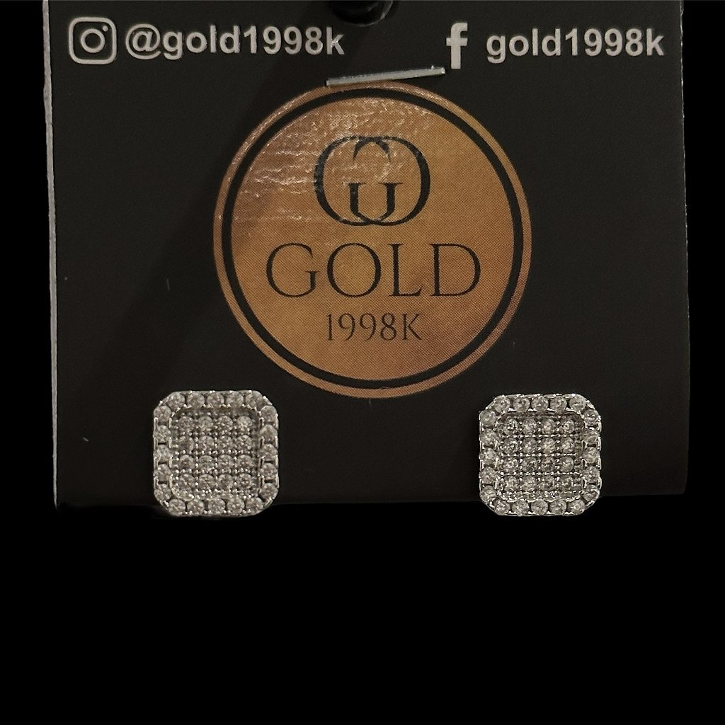 BRINCO SQUARE DIAMOND - BANHADO A OURO BRANCO - Imagem 2